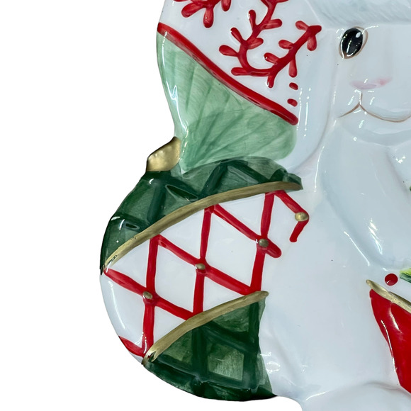 Fitz and Floyd Essentials Canapé Plate Christmas Bunny Blooms Holiday 9X8 - Picture 4 of 7
